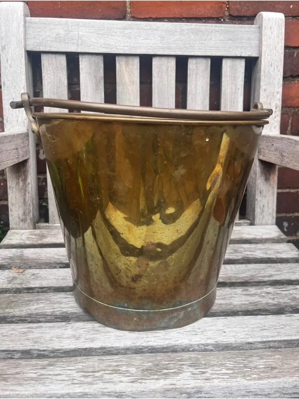 Vintage Solid Brass Pale Coal Bucket Pail  Swinging Handle